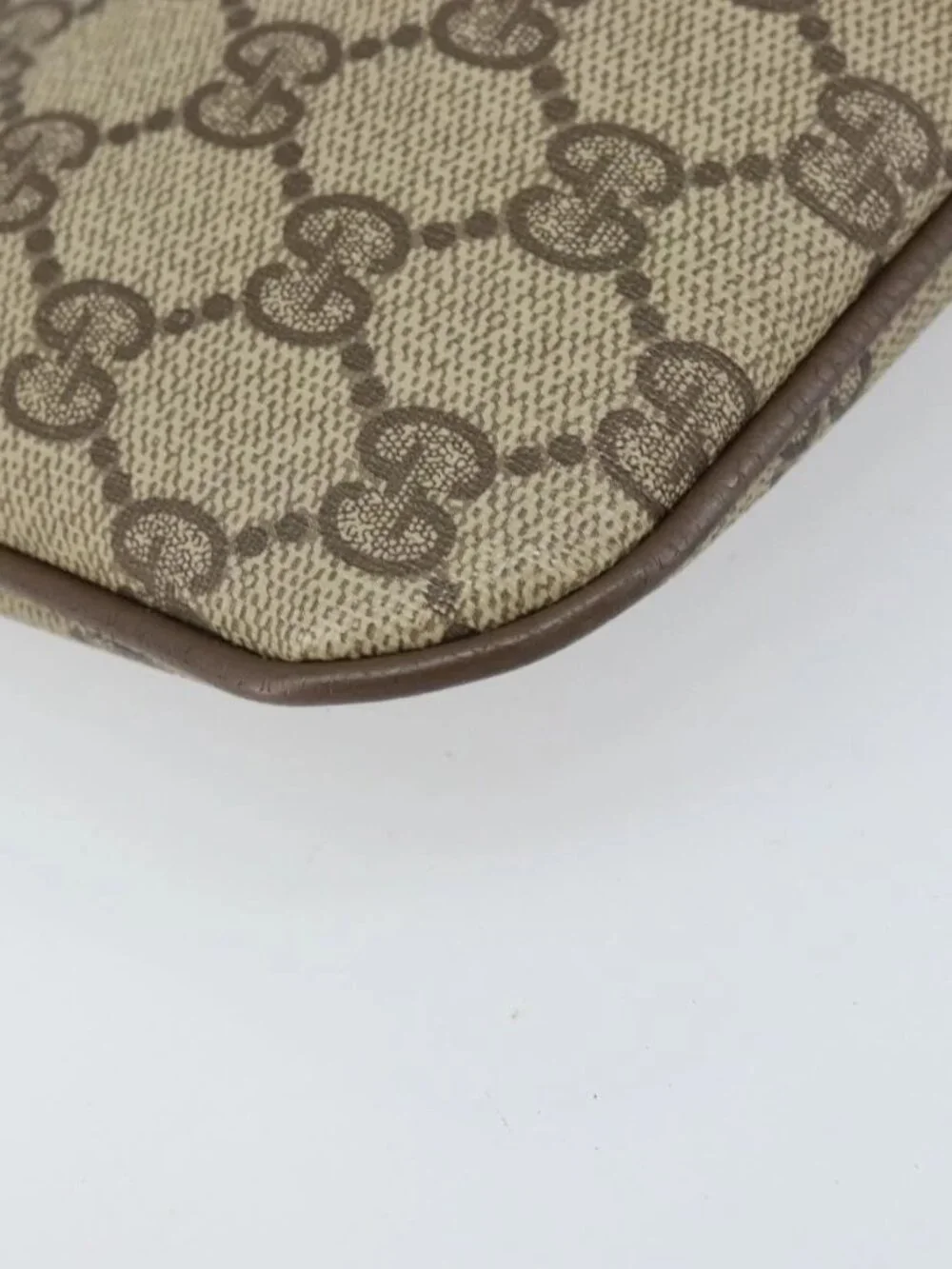 GUCCI GG Supreme Web Sherry Line Bag PVC Beige Gold 68 02 047 Auth 172006